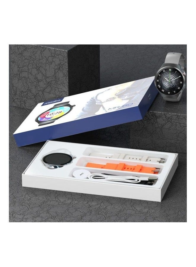 Modio MR-60 Smartwatch with 2.5D Curved Display, Wireless Charging & 3 Interchangeable Straps – Heart Rate, Fitness Tracking, Multi-Sports Modes, Notifications – Silver - Image 5